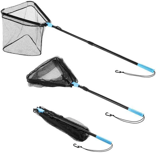 Main image of Triangle Fishing Net, Foldable, Lightweight & Strong Landing Net with Non-Slip Elastomer Handle, Built-in Elastic Lanyard and Belt Clip, Fishing Gear - Gift for Men