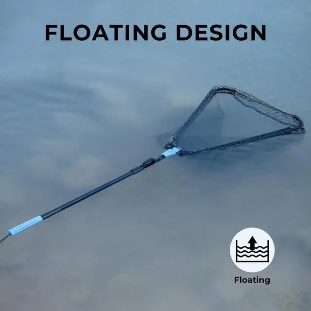 Alt view image 2 of 7 - Triangle Fishing Net, Foldable, Lightweight & Strong Landing Net with Non-Slip Elastomer Handle, Built-in Elastic Lanyard and Belt Clip, Fishing Gear - Gift for Men