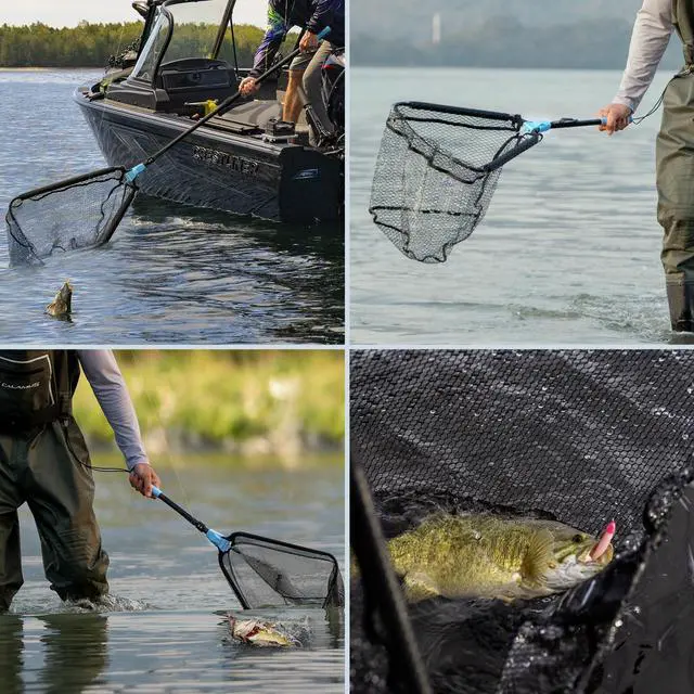 Alt view image 7 of 7 - Triangle Fishing Net, Foldable, Lightweight & Strong Landing Net with Non-Slip Elastomer Handle, Built-in Elastic Lanyard and Belt Clip, Fishing Gear - Gift for Men