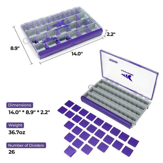 Alt view image 2 of 7 - HyperSeal Waterproof Tackle Box, 3600 and 3700 Tackle Trays, Fishing Tackle Box Organizer with Removable Dividers, Lure Box and Terminal Tackle Storage,Purple