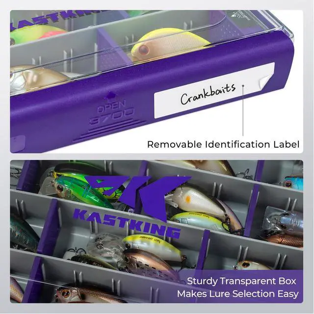 Alt view image 7 of 7 - HyperSeal Waterproof Tackle Box, 3600 and 3700 Tackle Trays, Fishing Tackle Box Organizer with Removable Dividers, Lure Box and Terminal Tackle Storage,Purple