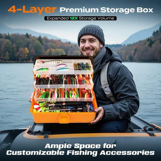 Alt view image 3 of 7 - Large 4-Layer Tackle Box with Tackle Included, 547Pcs Fishing Lures Kit - Pliers, Crankbait, Hooks, Weights & Accessories - Freshwater Bass Fishing Bait Lure Gear and Equipment, Gift for Men
