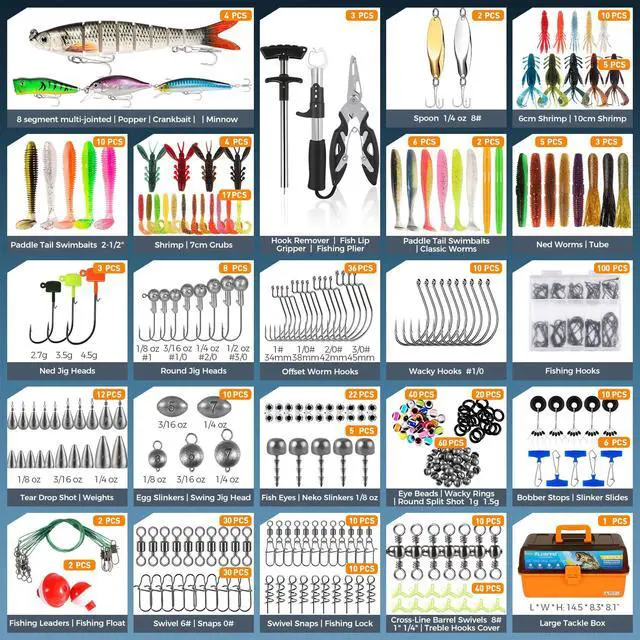 Alt view image 6 of 7 - Large 4-Layer Tackle Box with Tackle Included, 547Pcs Fishing Lures Kit - Pliers, Crankbait, Hooks, Weights & Accessories - Freshwater Bass Fishing Bait Lure Gear and Equipment, Gift for Men