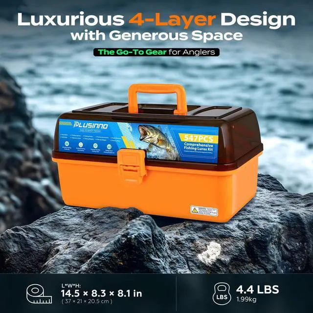 Alt view image 7 of 7 - Large 4-Layer Tackle Box with Tackle Included, 547Pcs Fishing Lures Kit - Pliers, Crankbait, Hooks, Weights & Accessories - Freshwater Bass Fishing Bait Lure Gear and Equipment, Gift for Men