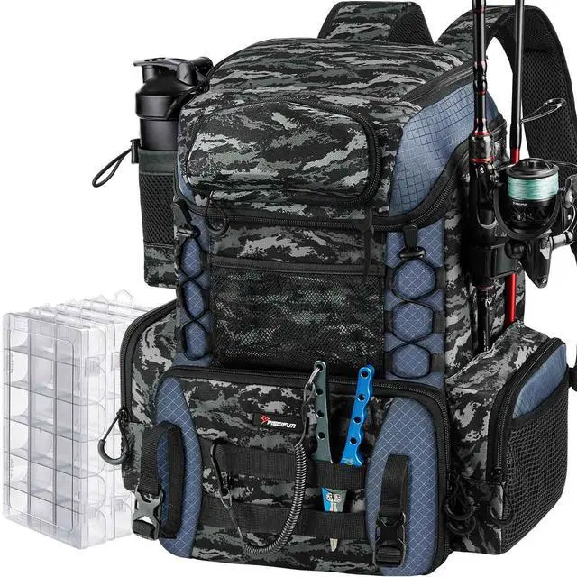 Main image of Fishing Tackle Backpack with Rod Holders & 4 Tackle Boxes, 42L Outdoor Fishing Bag with Waterproof Rain Cover