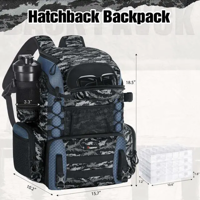 Alt view image 2 of 6 - Fishing Tackle Backpack with Rod Holders & 4 Tackle Boxes, 42L Outdoor Fishing Bag with Waterproof Rain Cover