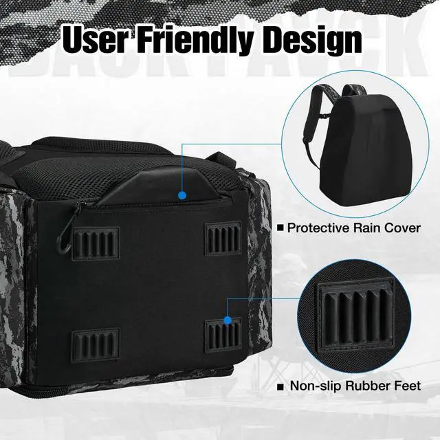 Alt view image 5 of 6 - Fishing Tackle Backpack with Rod Holders & 4 Tackle Boxes, 42L Outdoor Fishing Bag with Waterproof Rain Cover
