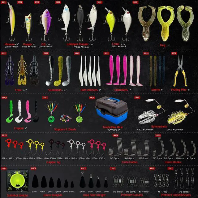 Alt view image 2 of 7 - Fishing Tackle Box with Tackle Included Lures, Hooks, Weights, 3-Layer Freshwater Fishing Tackle Kit for Bass Fishing Gear and Equipment, Gift for Fishingman gift choice for Fathers Day
