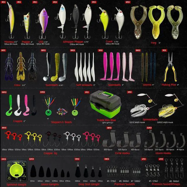 Alt view image 2 of 7 - Fishing Tackle Box with Tackle Included Lures, Hooks, Weights, 3-Layer Freshwater Fishing Tackle Kit for Bass Fishing Gear and Equipment, Gift for Fishingman gift choice for Fathers Day