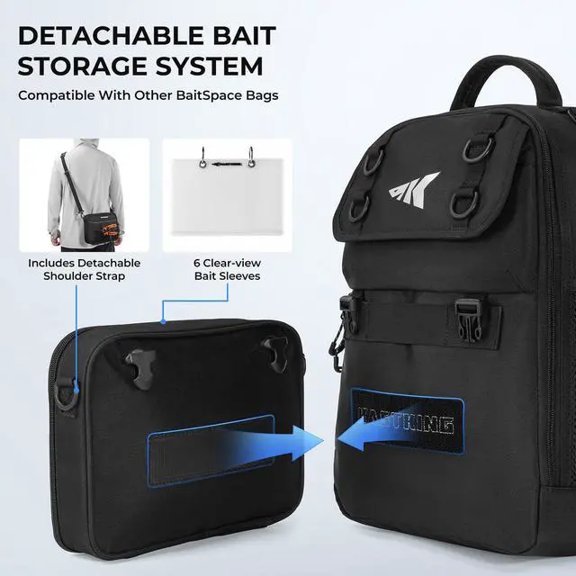 Alt view image 4 of 7 - BaitSpace Fishing Sling Bag, Fishing Backpack with Rod & Beverage Holder, Tackle Bag for Fishing Gear