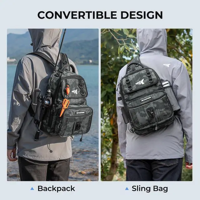 Alt view image 2 of 7 - BaitSpace Fishing Sling Bag, Fishing Backpack with Rod & Beverage Holder, Tackle Bag for Fishing Gear