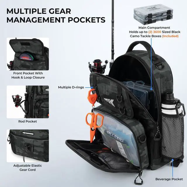 Alt view image 3 of 7 - BaitSpace Fishing Sling Bag, Fishing Backpack with Rod & Beverage Holder, Tackle Bag for Fishing Gear