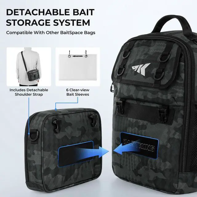 Alt view image 4 of 7 - BaitSpace Fishing Sling Bag, Fishing Backpack with Rod & Beverage Holder, Tackle Bag for Fishing Gear