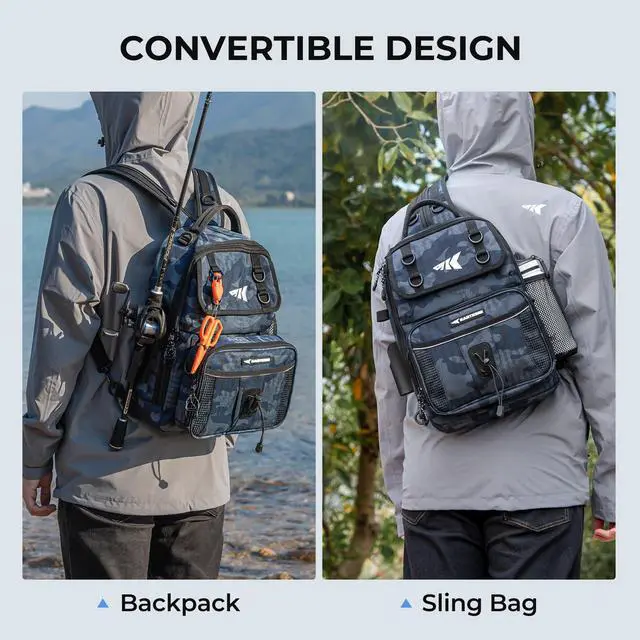 Alt view image 2 of 7 - BaitSpace Fishing Sling Bag, Fishing Backpack with Rod & Beverage Holder, Tackle Bag for Fishing Gear