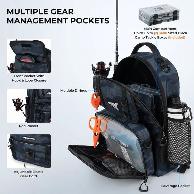 Alt view image 3 of 7 - BaitSpace Fishing Sling Bag, Fishing Backpack with Rod & Beverage Holder, Tackle Bag for Fishing Gear