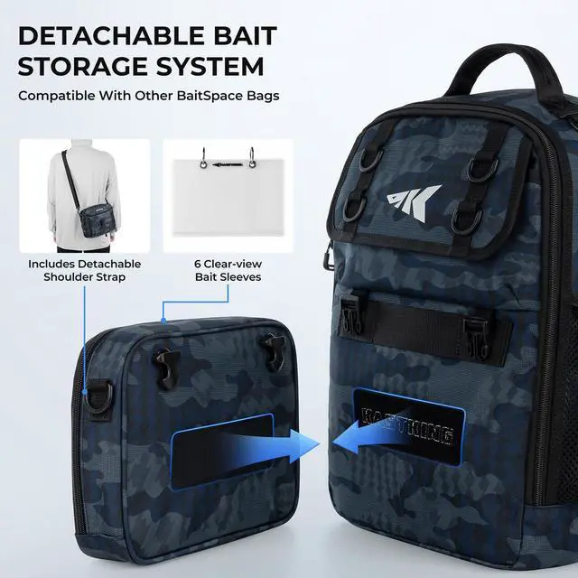 Alt view image 4 of 7 - BaitSpace Fishing Sling Bag, Fishing Backpack with Rod & Beverage Holder, Tackle Bag for Fishing Gear