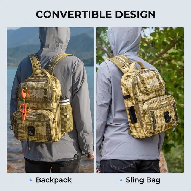 Alt view image 2 of 7 - BaitSpace Fishing Sling Bag, Fishing Backpack with Rod & Beverage Holder, Tackle Bag for Fishing Gear