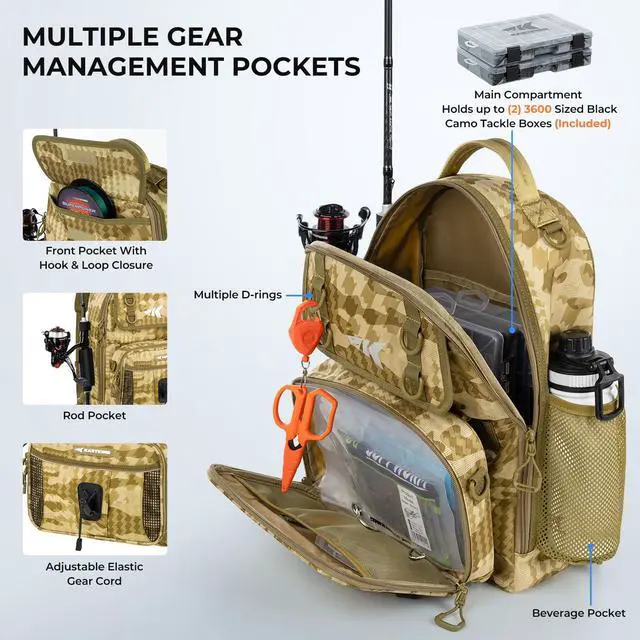 Alt view image 3 of 7 - BaitSpace Fishing Sling Bag, Fishing Backpack with Rod & Beverage Holder, Tackle Bag for Fishing Gear