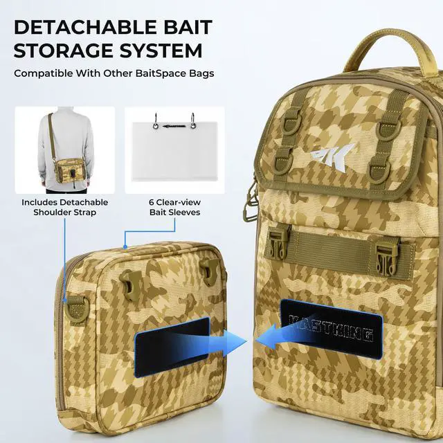 Alt view image 4 of 7 - BaitSpace Fishing Sling Bag, Fishing Backpack with Rod & Beverage Holder, Tackle Bag for Fishing Gear