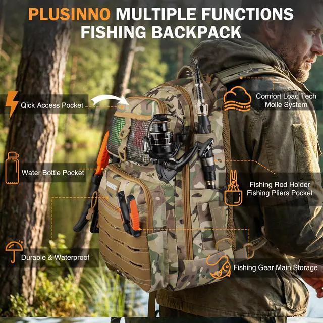 Alt view image 2 of 7 - Fishing Gear Fishing Backpack with Tackle Box, Waterproof tackle Backpack with Rod Holders, Lures, Tools, Pliers & Accessories, Fish Gifts for Men