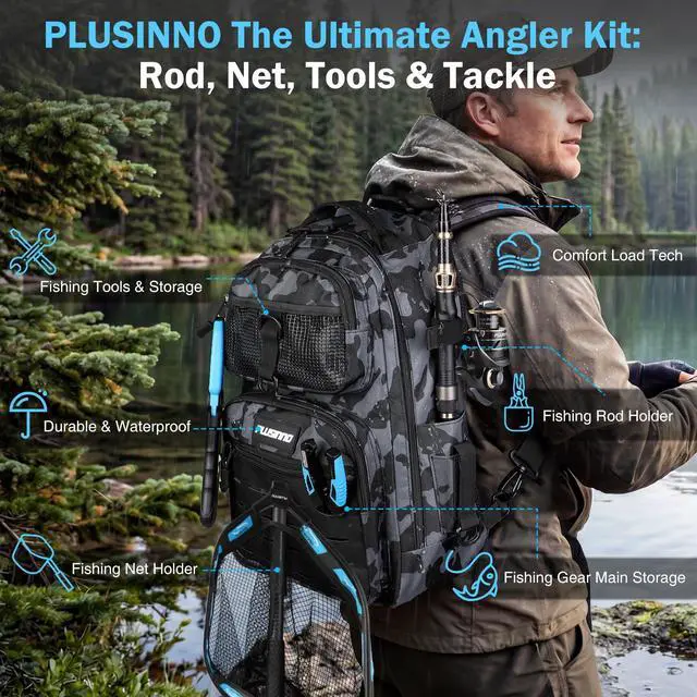 Alt view image 4 of 7 - Fishing Gear, Fishing Backpack with Fishing Rod, Tackle Box, Waterproof Tackle Backpack with Rod Holders,Lures, Tools, Pliers & Accessories, Fish Gifts for Men