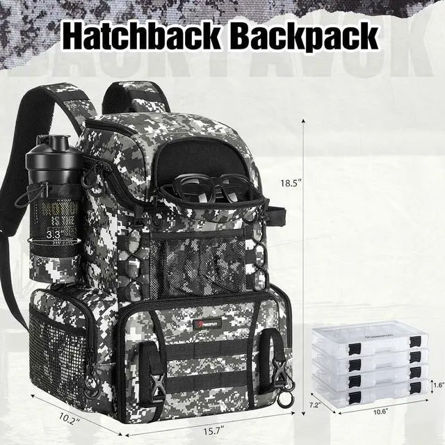 Alt view image 2 of 6 - Fishing Tackle Backpack with Rod Holders & 4 Tackle Boxes, 42L Outdoor Fishing Bag with Waterproof Rain Cover