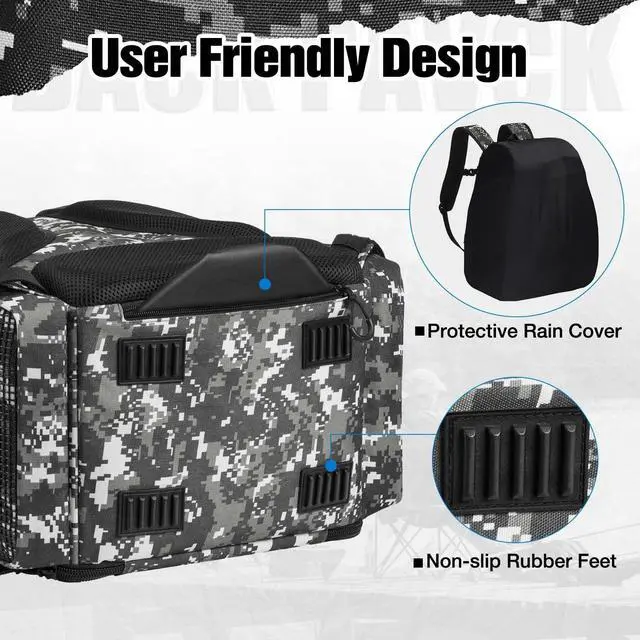 Alt view image 5 of 6 - Fishing Tackle Backpack with Rod Holders & 4 Tackle Boxes, 42L Outdoor Fishing Bag with Waterproof Rain Cover