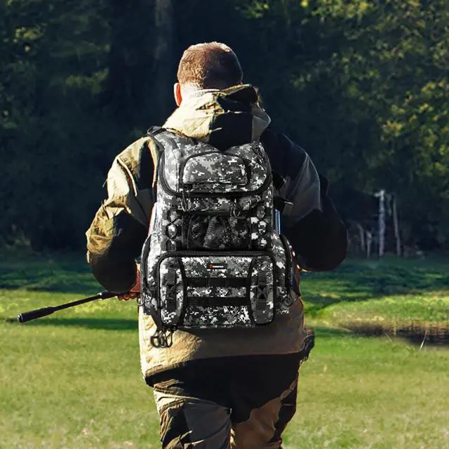 Alt view image 6 of 6 - Fishing Tackle Backpack with Rod Holders & 4 Tackle Boxes, 42L Outdoor Fishing Bag with Waterproof Rain Cover
