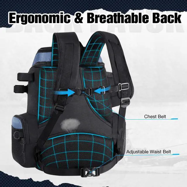 Alt view image 3 of 5 - Fishing Tackle Backpack with Rod Holders & 4 Tackle Boxes, 42L Outdoor Fishing Bag with Waterproof Rain Cover