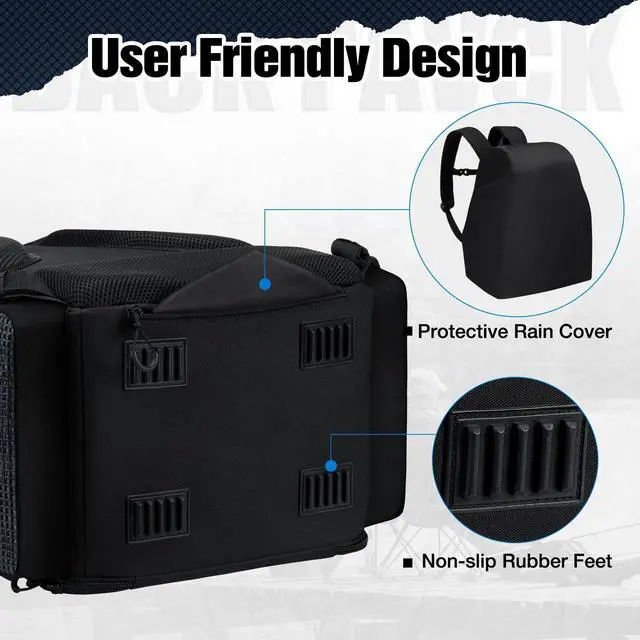 Alt view image 4 of 5 - Fishing Tackle Backpack with Rod Holders & 4 Tackle Boxes, 42L Outdoor Fishing Bag with Waterproof Rain Cover