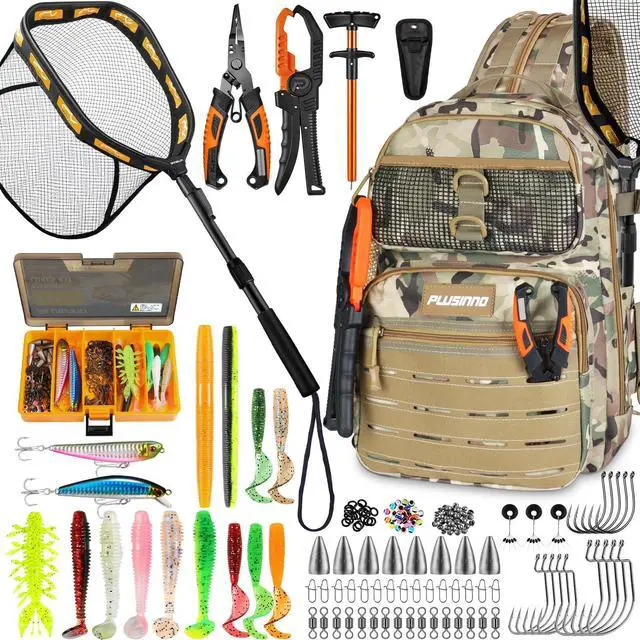 Main image of Fishing Backpack with Fishing Gear Fishing Net, Waterproof Tackle Backpack with Rod Holders, Tackle Box, Lures, Tools, Pliers & Accessories, Fish Gifts for Men