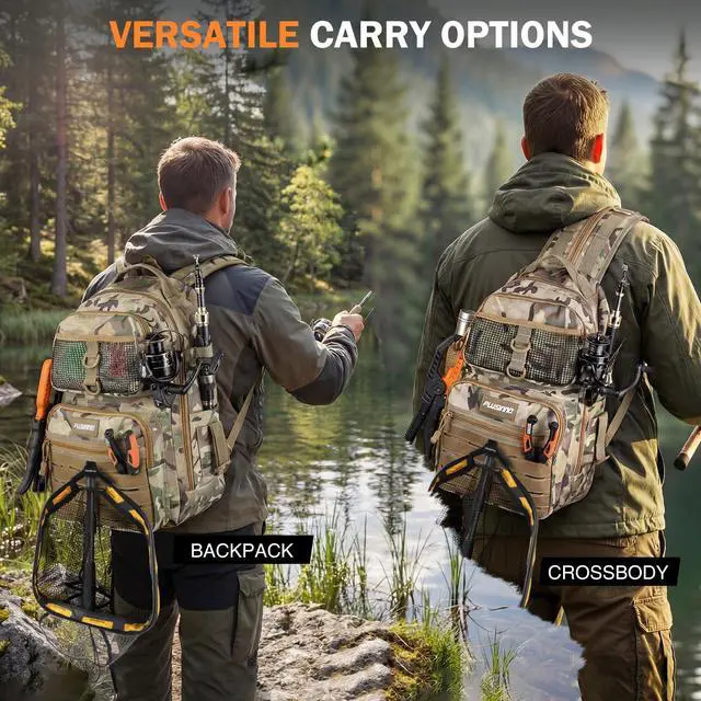 Alt view image 5 of 7 - Fishing Backpack with Fishing Gear Fishing Net, Waterproof Tackle Backpack with Rod Holders, Tackle Box, Lures, Tools, Pliers & Accessories, Fish Gifts for Men