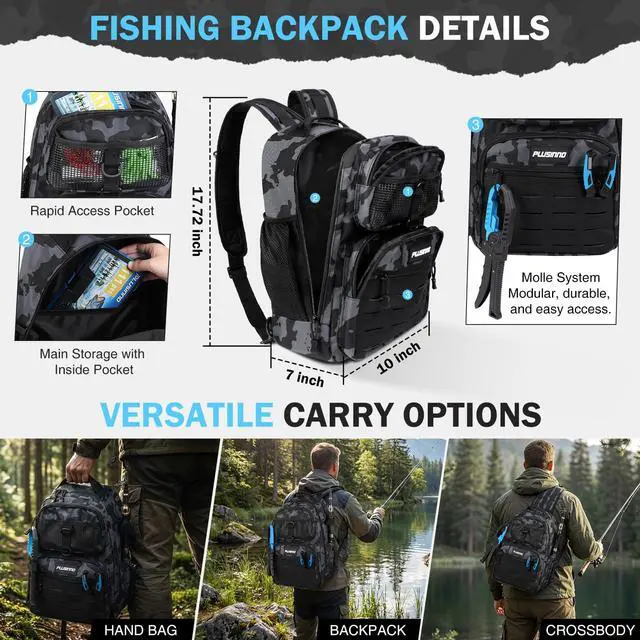 Alt view image 5 of 7 - Fishing Gear, Fishing Backpack with Fishing Rod, Tackle Box, Waterproof Tackle Backpack with Rod Holders,Lures, Tools, Pliers & Accessories, Fish Gifts for Men