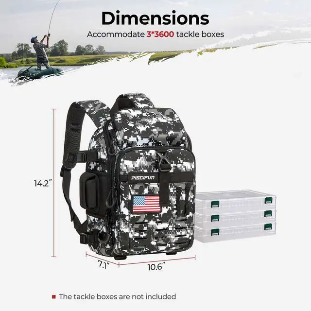 Alt view image 6 of 7 - Fishing Tackle Backpack with Rod & Gear Holder, Lightweight Outdoor Water-Resistant Fishing Shoulder Storage Bag with Protective Rain Cover, Digital Camouflage