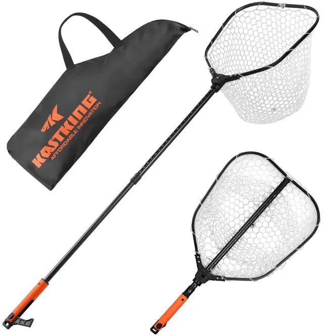 Main image of Brutus Folding Landing Net with Boat Hook, Foldable, Extendable, Lightweight & Strong, Multi-Functional Built-in Boat Hook, Non-Slip & Bright Orange TPR Handle, Two Nets Options