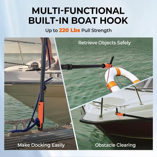 Alt view image 3 of 7 - Brutus Folding Landing Net with Boat Hook, Foldable, Extendable, Lightweight & Strong, Multi-Functional Built-in Boat Hook, Non-Slip & Bright Orange TPR Handle, Two Nets Options