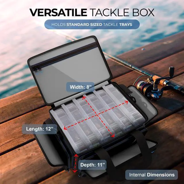 Alt view image 5 of 6 - Saltwater Fishing Tackle Bags, Water Resistant 1000D PVC Tackle Box Bag with Removable Dividers, Fits 3600 and 3700 Trays, Medium