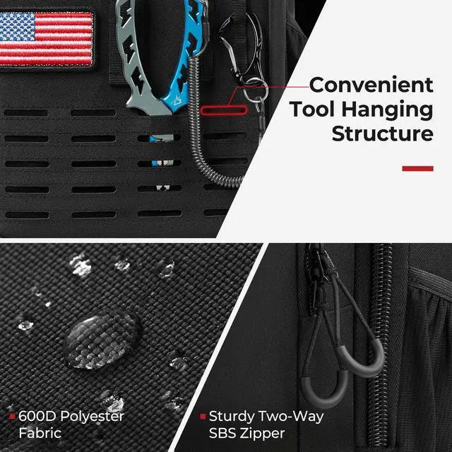 Alt view image 3 of 7 - Fishing Tackle Backpack with Rod & Gear Holder, Lightweight Outdoor Water-Resistant Fishing Shoulder Storage Bag with Protective Rain Cover, Black