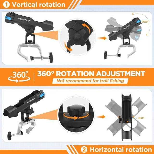 Alt view image 5 of 7 - Fishing Boat Rods Holder Large Clamp Opening 360 Degree Adjustable Fishing Rod Racks Folding Holder