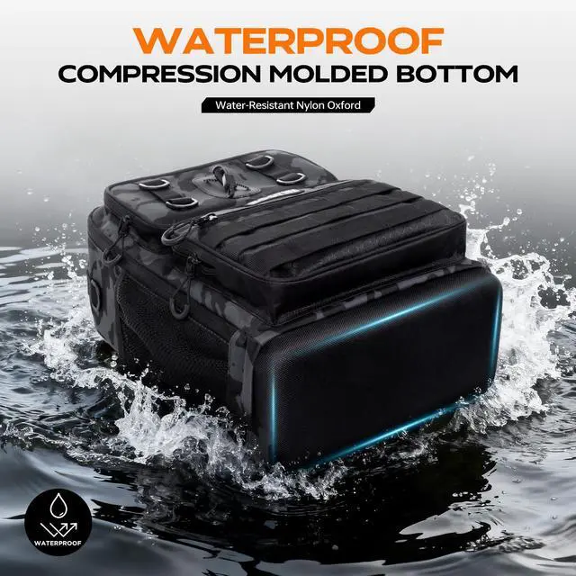Alt view image 2 of 7 - Fishing Backpack with Tackle Boxes and Rod Holders, Fishing Bag with Fishing Lure Kit Water-resistant Sling Tackle Bag Store Gear and Equipment, Bait Gifts for Men Woman Anglers-Black Camo Backpack