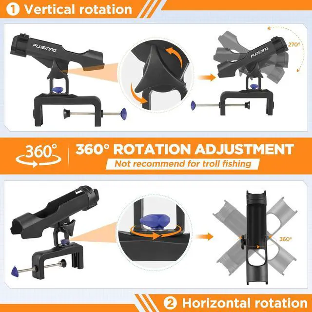 Alt view image 3 of 7 - Fishing Boat Rods Holder Large Clamp Opening 360 Degree Adjustable Fishing Rod Racks Folding Holder