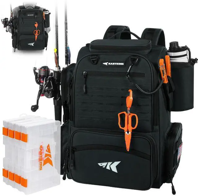 Main image of Bait Boss Fishing Tackle Backpack with Rod Holders-4 Tackle Boxes-Rain Cover,Storage for Fishing Gear