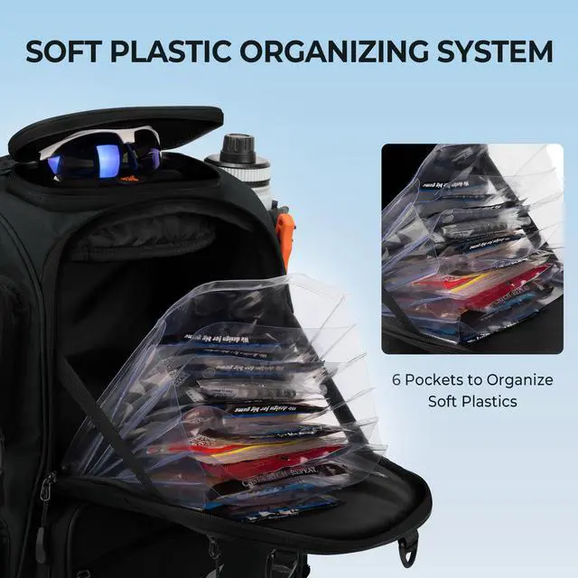 Alt view image 6 of 6 - Bait Boss Fishing Tackle Backpack with Rod Holders-4 Tackle Boxes-Rain Cover,Storage for Fishing Gear