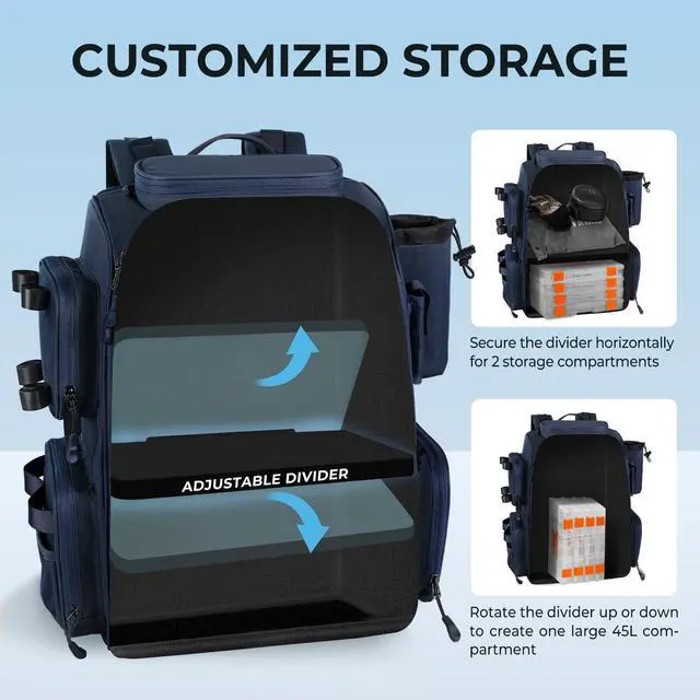 Alt view image 4 of 6 - Bait Boss Fishing Tackle Backpack with Rod Holders-4 Tackle Boxes-Rain Cover,Storage for Fishing Gear