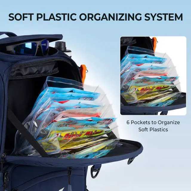 Alt view image 6 of 6 - Bait Boss Fishing Tackle Backpack with Rod Holders-4 Tackle Boxes-Rain Cover,Storage for Fishing Gear