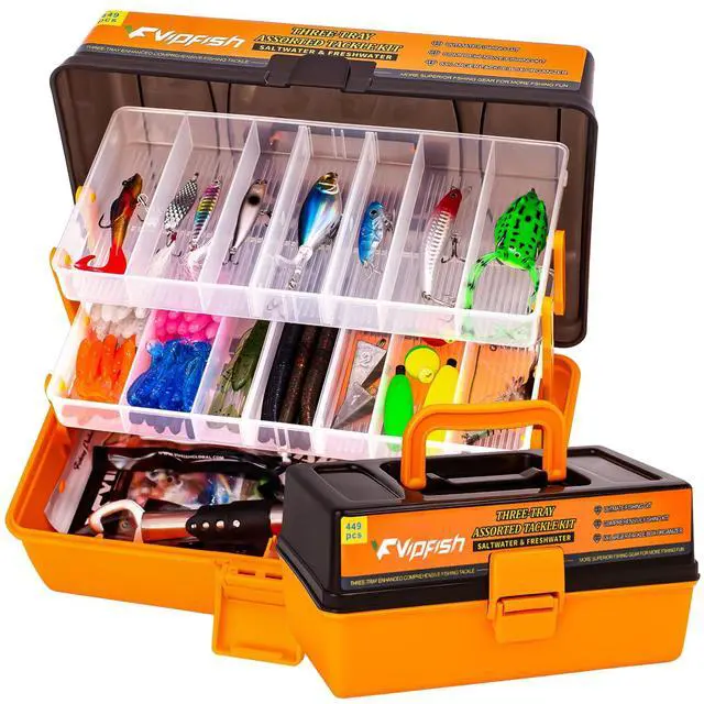 Main image of 448-Pcs Fishing Lures Kit Complete Large 3-Layer Tackle Box Set with Hooks, Weights, Bobbers, Pliers, Rigs, Leaders & Accessories for Men, Kids, Beginners, Gear gift choice for Fathers Day