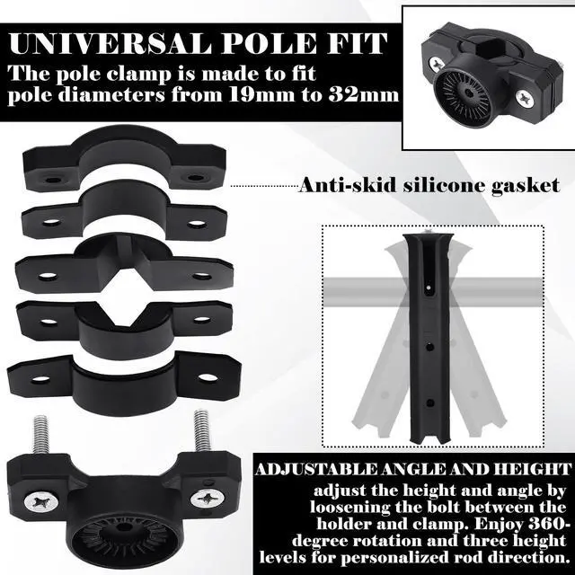 Alt view image 3 of 6 - Fishing Rod Holder for Bike Rack Pole Mount Rotatable Fishing Chair Pole Holders with Clamp for Boat Bicycle Motorcycle Kayak Cart