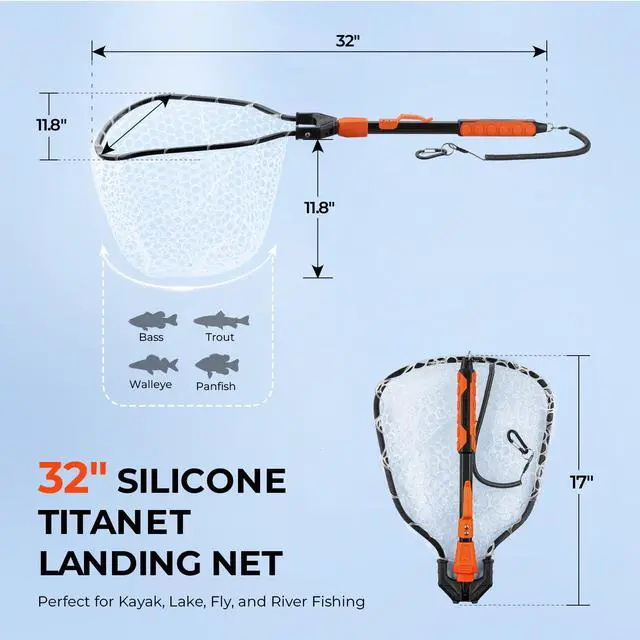 Alt view image 7 of 7 - Titanet Fishing Net, Durable Aluminum Handle, Non-Slip Hi-Vis Grip, Compact Bag & Lanyard, Ideal for Kayak, Lake, Fly, or River Fishing, 2 Net Options