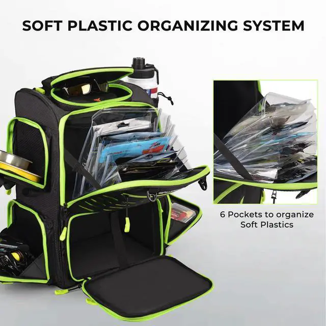 Alt view image 2 of 7 - Bait Boss Fishing Tackle Backpack with Rod Holders-4 Tackle Boxes-Rain Cover,Storage for Fishing Gear