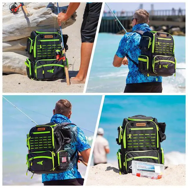 Alt view image 6 of 7 - Bait Boss Fishing Tackle Backpack with Rod Holders-4 Tackle Boxes-Rain Cover,Storage for Fishing Gear